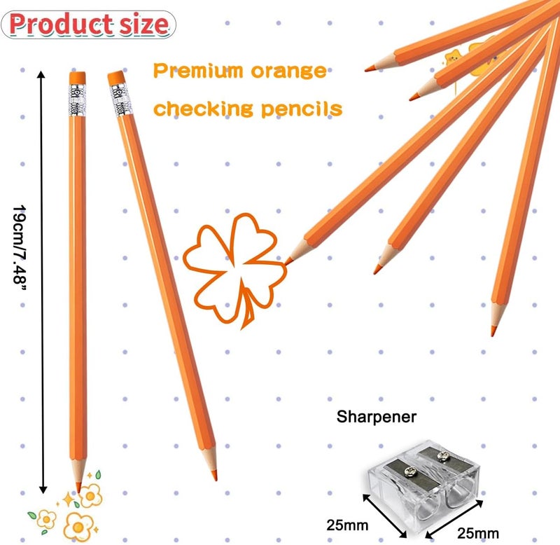 Adhere 25pcs Checking Pencils Erasable colored Pencils Pre-Sharpened #2 HB,for Checking Tests Grading,Map Coloring, editing Office Favors,including a Free sharpener. (Orange) - Image 2